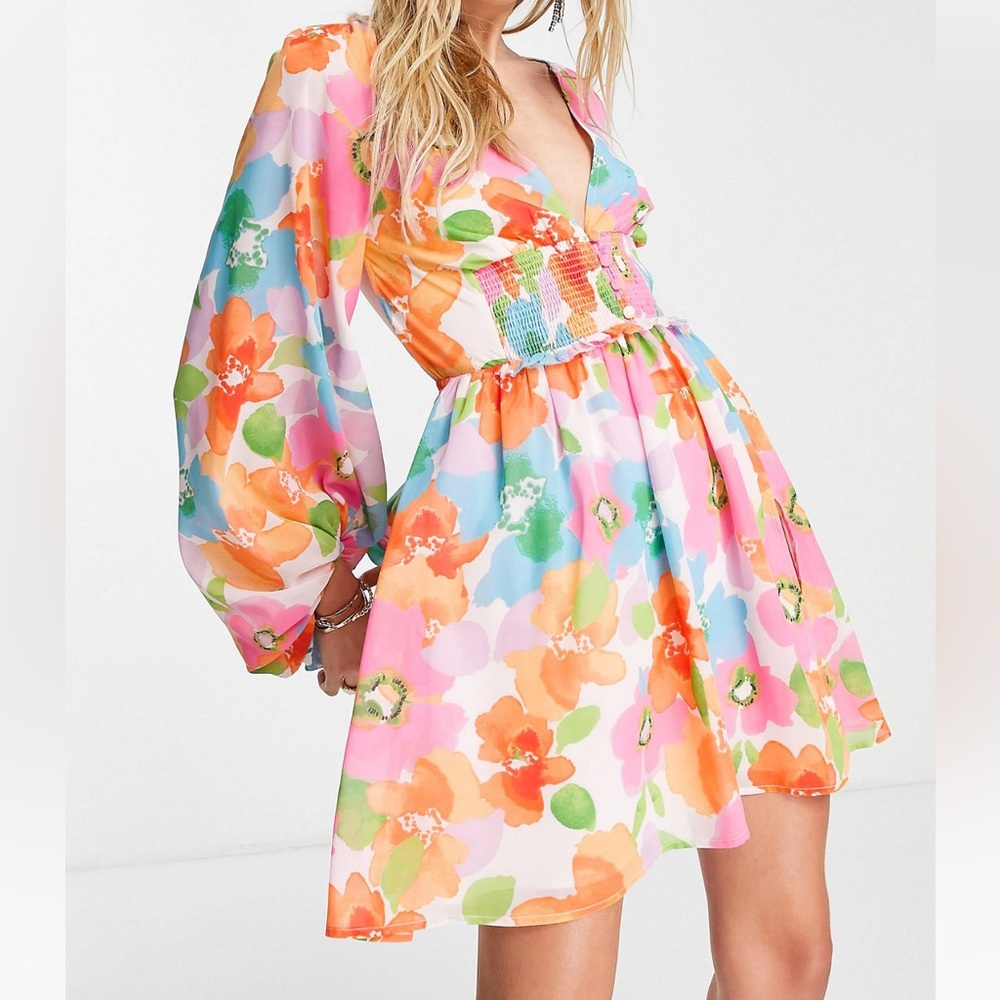 Asos Design Soft Shirred Waist Open Back Mini Dre… - image 3